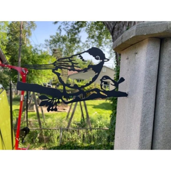 Metal Chickadee Decor Metalbirds Art - Rustic Bird Ornaments Garden Bird Decor - Picture 2 of 2